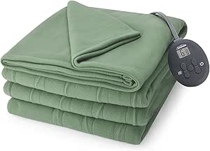 Sunbeam Royal Ultra Fleece Heated Electric Blanket Twin Size, 84" x 62", 12 Heat Settings, 12-Hour Selectable Auto Shut-Off, Fast Heating, Machine Washable, Warm and Cozy, Matcha