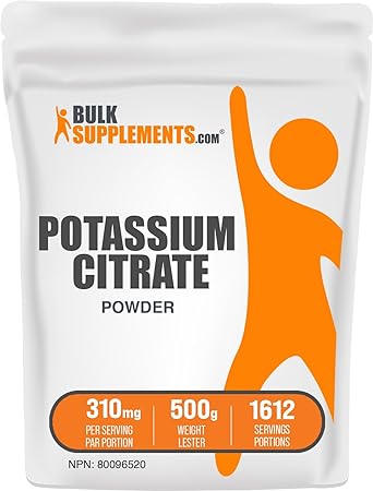 BulkSupplements.com Potassium Citrate Powder | Potassium Supplement | Electrolyte Powder (500 Grams)…
