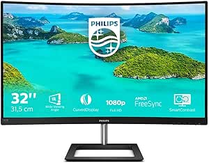 Philips E Line 322E1C/00 écran Plat de PC 80 cm (31.5") Quad HD LCD Incurvé Noir - Écrans Plats de PC (80 cm (31.5"), 1920 x 1080 Pixels, Quad HD, LCD, 4 ms, Noir)