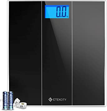 Etekcity Digital Body Weight Bathroom Scale with Step-On Technology, 400 Pounds, Body Tape Measure Included, Elegant Black (12" x 12" upgrded Platform)