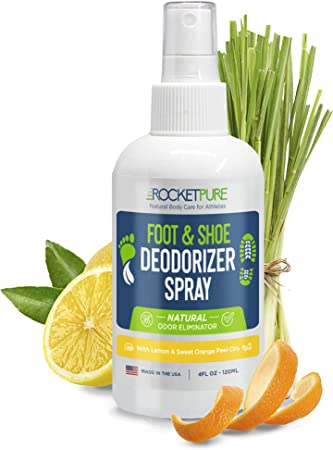 Rocket Pure Natural Shoe Deodorizer Spray and Foot Spray - Shoe Odor Eliminator, Shoe Spray Deodorizer, Foot Spray Odor Eliminator Spray (Lemon)