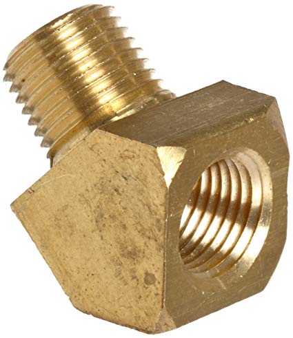 Anderson Metals Brass Pipe Fitting, 45 Degree Barstock Street Elbow, 3/8" Female Pipe x 3/8" Male Pipe