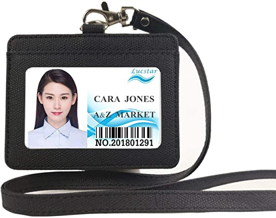 Lucstar ID Badge Holder Horizontal Credit Card with Lanyard Retractable Clip for Women,Men Work Access Credit Oil Membership Card,Kids School Card,Small Wallet Bag(Black)
