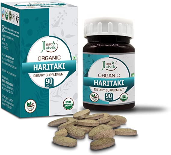 Just Jaivik Organic Haritaki (Terminalia Chebula) Tablets As Dietary Supplements - 750mg (90 Tablets) | Detoxification & Rejuvenation for Vata