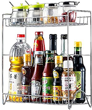 Spice Rack Organizer for Countertop, 2-Tier Metal Spice Organizer Standing Rack Shelf Storage Holder with Shelf Liner for Kitchen Cabinet Pantry,Silver By Cq acrylic