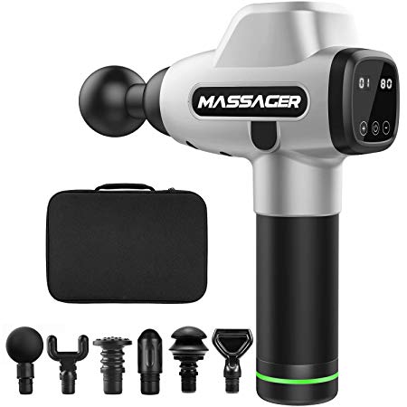 Fronnor-Massage-Gun-Muscle-Massager-Gun for Athletes Deep Tissue Percussion for Pain Relief Stiffness,20-Speed Handheld Electric Body Massager Sports Drill Portable Quiet Brushless Motor (Silver)