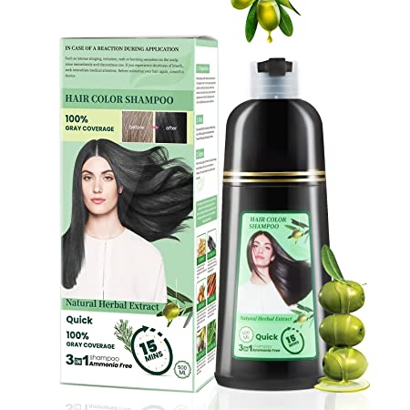 Leorx 500ml Herbal Hair Dying Shampoo 10-Min Natural plant hair colorants Unisex Ammonia Free 3-in-1 Multi-Color Shampoo -Black