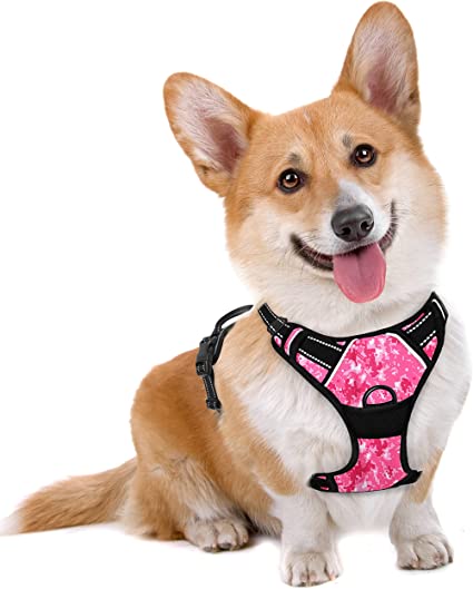 BARKBAY No Pull Dog Harness Large Step in Reflective Dog Harness with Front Clip and Easy Control Handle for Walking Training Running(Pink camo,M)