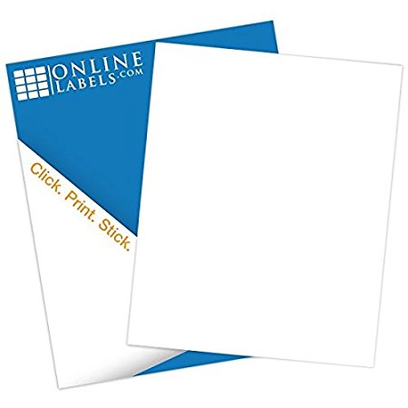 8.5" x 11" Full Sheet Labels w/ Back Slit (100 Sheets) - White Matte - 1 Label Per Sheet = 100 Labels Total