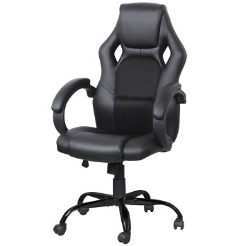 Yaheetech Adjustable High Back Gaming Racing Car Style Swivel Tilt Chair Black