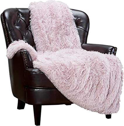 Chanasya Shaggy Longfur Faux Fur Throw Blanket - Snuggly Fuzzy Lightweight Plush Sherpa Fleece Microfiber Blanket - for Couch Bed Chair Photo Props (50x65 Inches) Rosedust