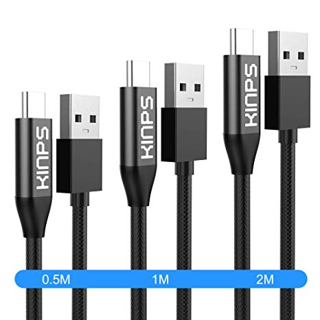 Kinps USB C Cable, 3Pack Nylon Braided Type C Fast Charger Charging Cable compatible HuaWei mate 20 Pro/ P20 Pro,Samsung GalaxyS9/S8  Note 9 Note 8,Sony Xperia XZ,Google