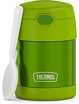 THERMOS FUNTAINER 10 Ounce Stainless Steel Vacuum Insulated Kids Food Jar with Folding Spoon, Lime