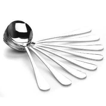 AmoVee Wholesale Stainless Steel Alpha Round Soup Spoons, Set of 8