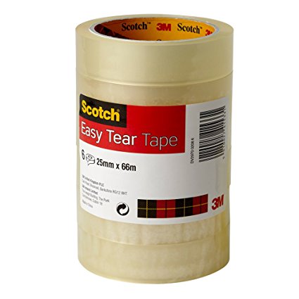 Scotch Easy Tear Tape, 25 mm x 66 m - Clear, Pack of 6 Rolls