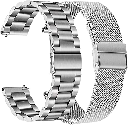 TRUMiRR Watch Band Sets for Fossil Women's Gen 5E 42mm / Gen 4 Venture HR / Charter HR, 18mm Solid Stainless Steel Watchband   Mesh Strap for Garmin Vivomove 3S / Vivoactive 4S / Venu 2S 40mm