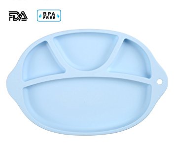 Jonhen Baby Highchair Placemat & Silicone Divided Plate 4 Sections - Lovely Kids Feeding Bowel BPA FREE (blue)