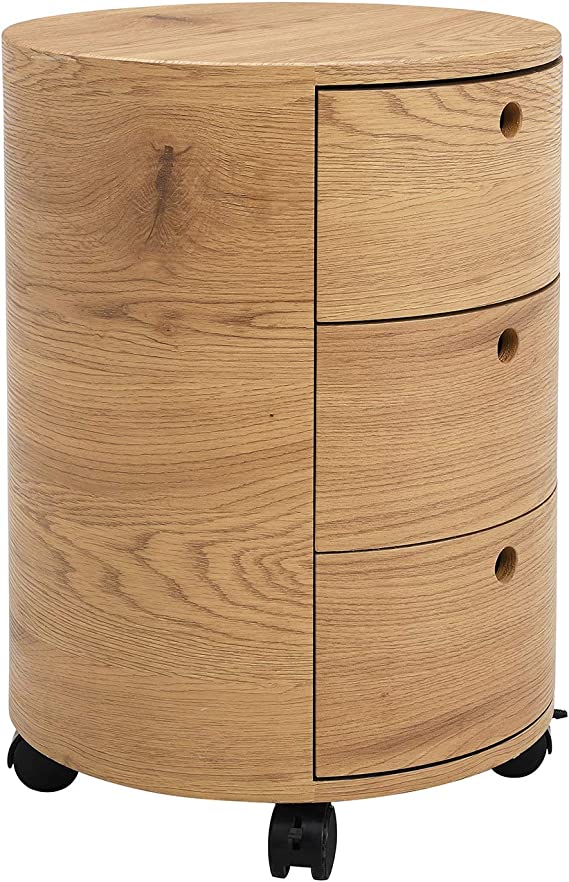 Cherry Tree Furniture DOLIO Drum Chest Bedside Table, Barrel Side Table with Drawers (Oak)