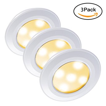 Touch Light,Elecstars 5 LED Battery Powered Stick-on Tap Light Touch Light for Cabinets,Closets and Any Dark Space, Warm White(3 Pack)