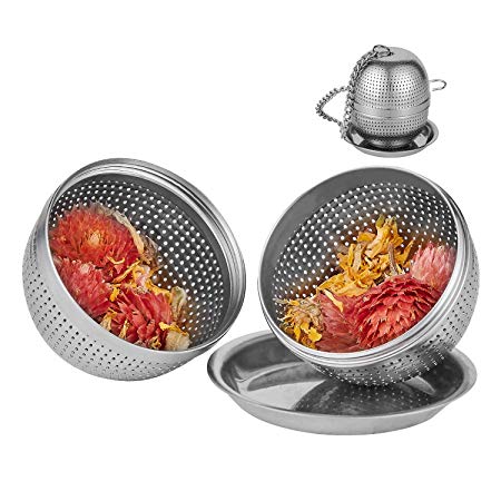 Tea Infuser Ball - Cooking Infuser for Loose Leaf Tea, Spices and Seasonings - Extra Fine Mesh Tea Strainer with Threaded Connection and Chain Hook