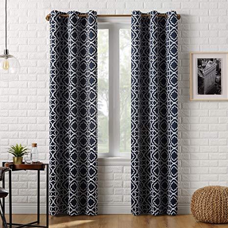 Sun Zero Barnett Trellis Blackout Grommet Curtain Panel 40" x 95" Navy