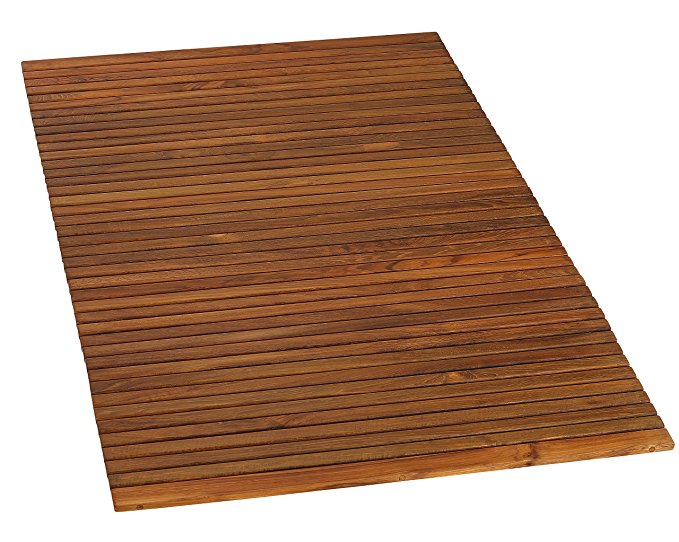 Bare Decor 3 by 5' Oskar String Spa Shower Mat/Rug, X-Large, Solid Teak Wood Oiled Finish
