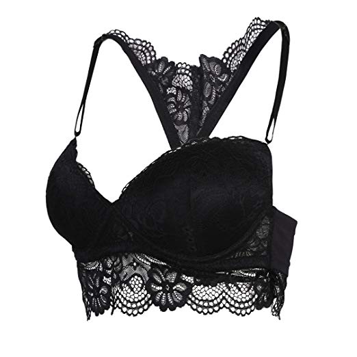 LastFor1 Women's Bras Sexy Embroidered Lace Racerback Thin Cup Bralettes Wirefree Plus Size