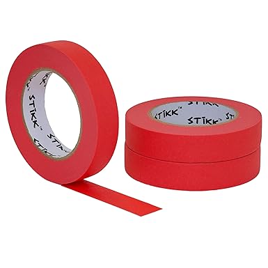 3 pk 1" inch x 60yd STIKK Red Painters Tape 14 Day Clean Release Trim Edge Finishing Decorative Marking Masking Tape (.94 in 24MM)