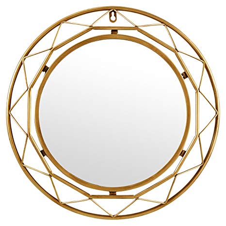 Rivet Modern Metal Lattice-Work Round Mirror, 18"H, Gold Finish