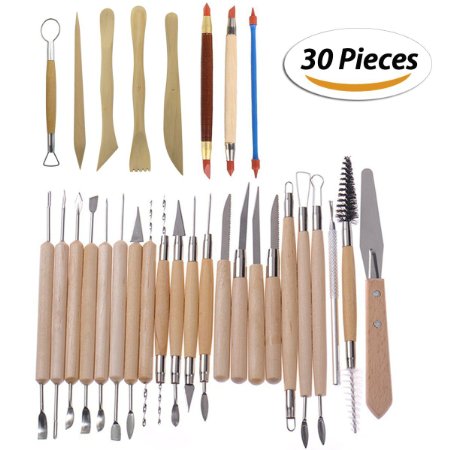 BESKIT 30PCS Clay Sculpting Tools Pottery Carving Tool Set - Includes Clay Color Shapers, Modeling Tools & Wooden Sculpture Knife