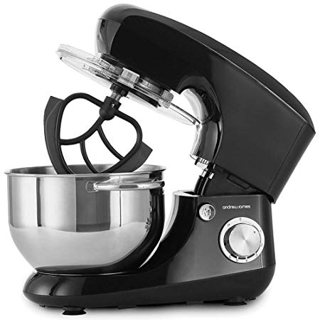 Andrew James Electric Stand Food Mixer with 5.5 Litre Mixing Bowl for Bread and Dough | 4 Attachments Included Dough Hook and Whisk Splash Guard Cover Ingredients Dispenser and 6 Speed Settings | 800W