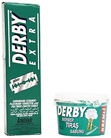 100 Derby Extra Double Edge Safety Razor Blades and Derby Shaving Soap in Bowl
