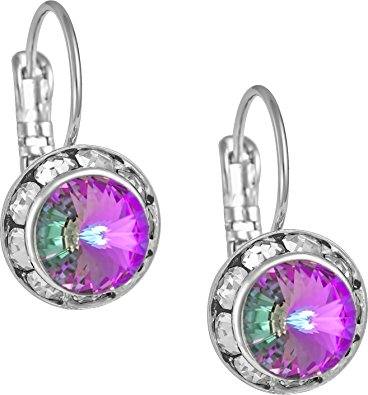 Swarovski Crystal Elements Silver Tone Framed Vitrail Rainbow Leverback Earrings for Women