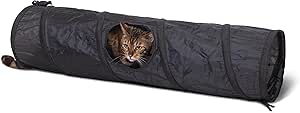 K&H Pet Products Cat Tunnel Tube Toy - Collapsible, Interactive Play Tube with Peek Hole for Indoor Cats, Kittens, Puppies, Rabbits; Compatible with K&H Cat Towers - Straight, Black 35" x 9"