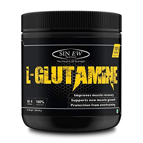 Sinew Nutrition 100% Pure L-Glutamine Powder 330gm (30gm - 10% FREE) - 60+6 Servings