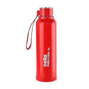 Cello Puro Steel-X Benz 900 | Leak Proof| Wide Mouth & Easy to Open | Insulated Inner Steel Outer Plastic Water Bottle | 730ml | Red