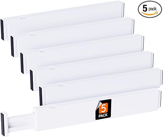 Lifewit 5 Pack Kitchen Drawer Dividers 2.36" High, 16"-22" Adjustable Drawer Organizer for Utensils/Clothes/Makeup, Plastic Expandable Separators in Dresser/Bedroom/Bathroom/Office Storage