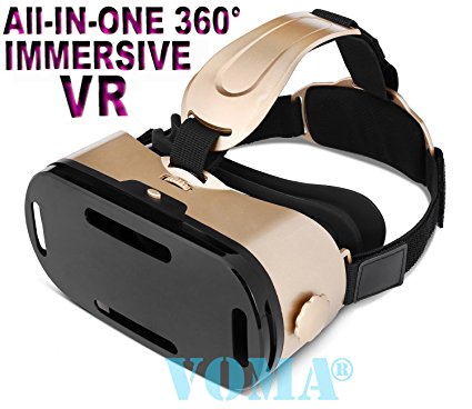 3D VR Glasses, 360 Degree Viewing Immersive VR Virtual Reality Headset 3D Movie Game Box For iPhone 7 Plus/7/6s/6 Plus/6 Samsung Galaxy Series And Other 4.7"-6.0" Smartphones(Gold)