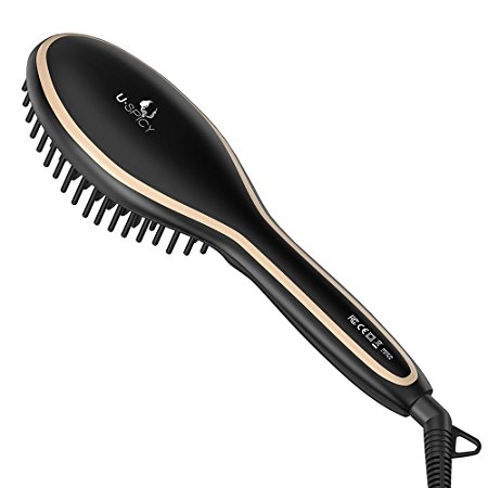 USpicy Ceramic Hair Straightener, Fast Heat Up, Detangling Hair Brush for Curly Wavy With FREE Heat Resistant Glove for Better Exprience(450℉/230℃ Adjustable Temperature, Auto Lock, Anti-Scald)