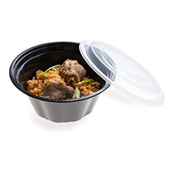 32-OZ Asporto Microwavable To-Go Container - PP Black Round Food Container with Clear Plastic Lid: Perfect for Catering Events and Restaurant Takeout – Disposable and Eco-Friendly – 100-CT