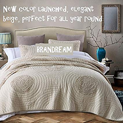 Brandream King Size Quilt Bedspread Set 100% Cotton Coverlet Set Beige Farmhouse Bedding Set