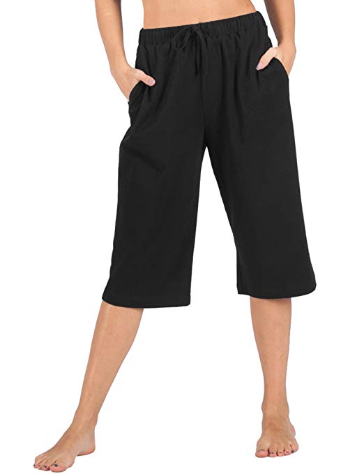 WEWINK CUKOO 100% Cotton Women Pajama Capri Pants Lounge Pants with Pockets Sleepwear