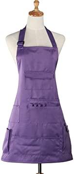 Boshiho Adult Painting Aprons Barber Apron with Pockets for Women/Men/Unisex, Utility or Work Apron (Purple)