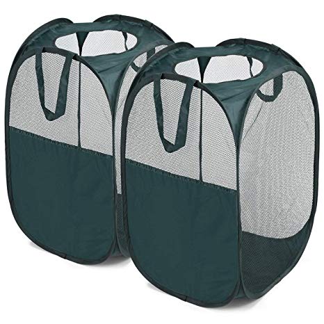 Magicfly Pop-Up Laundry Hamper, Foldable Mesh Hamper with Reinforced Carry Handles, Laundry Mesh Basket Dark Green, Pack of 2