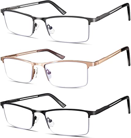 Lcbestbro Reading Glasses for Men, 3.0 Blue Light Blocking Reading Glasses Metal Readers