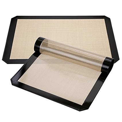 Silicone Baking Mat, Xpatee Set of 2 Silicone Baking Mat Half Sheet (Thick & Large 11 5/8" x 16 1/2") for Bake Pans & Rolling (Black)