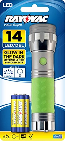 Rayovac Value Bright 18 Lumen 3AAA LED Glow in the Dark Flashlight with Batteries (BRS14LED-B)