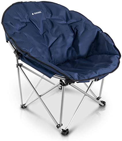 Navaris Folding Moon Chair - Foldable Round Padded Seat for Adults or Kids - Perfect for Garden, Camping, Travel, Occasional Use - Size S, Dark Blue