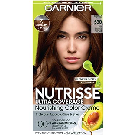 Garnier Nutrisse Ultra Coverage Hair Color, Deep Medium Golden Brown (Chestnut Praline) 530 (Packaging May Vary), Pack of 1