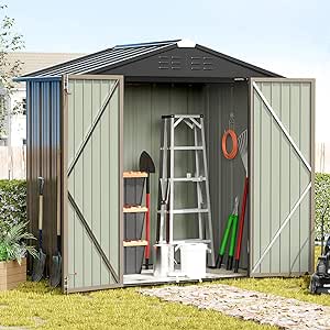 Greesum Metal Outdoor Storage Shed 6FT x 4FT, Steel Utility Tool Shed Storage House with Door & Lock, Metal Sheds Outdoor Storage for Backyard Garden Patio Lawn (6' x 4'), Brown